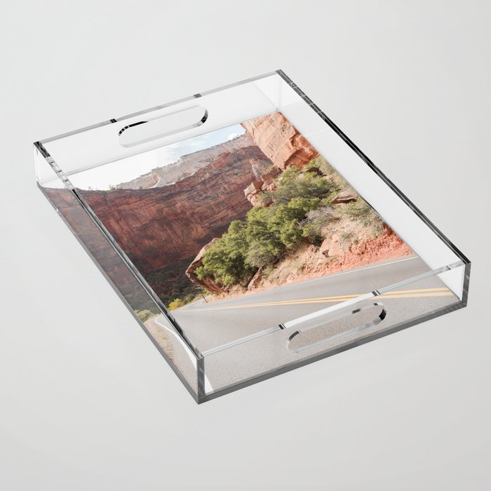 Road Trough Zion National Park Photo | Colors Of Utah Landscape Art Print | USA Travel Photography Acrylic Tray Gallery Image 1