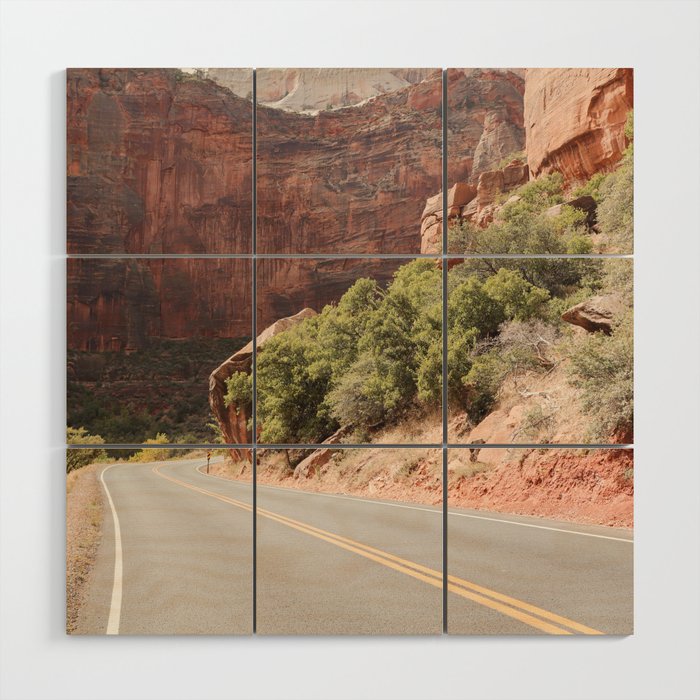 Road Trough Zion National Park Photo | Colors Of Utah Landscape Art Print | USA Travel Photography Wood Wall Art Gallery Image 1