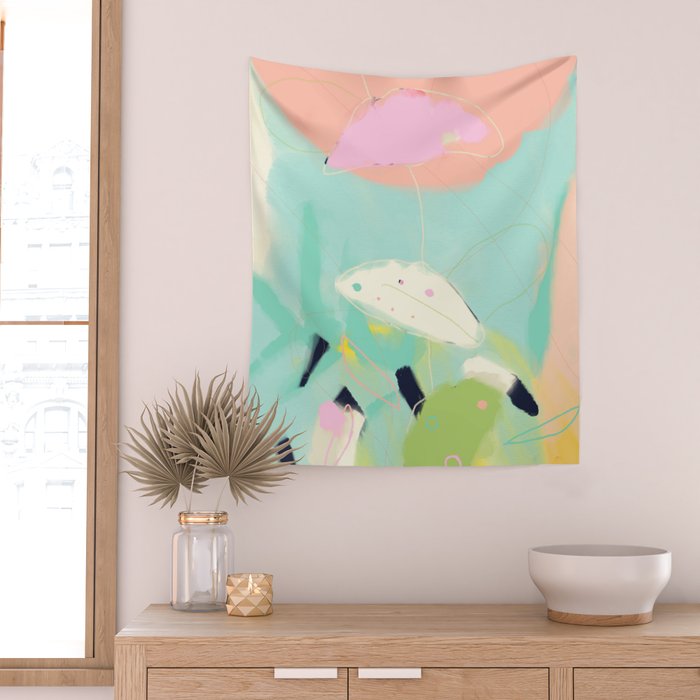 minimal floral abstract art Wall Tapestry Gallery Image 2