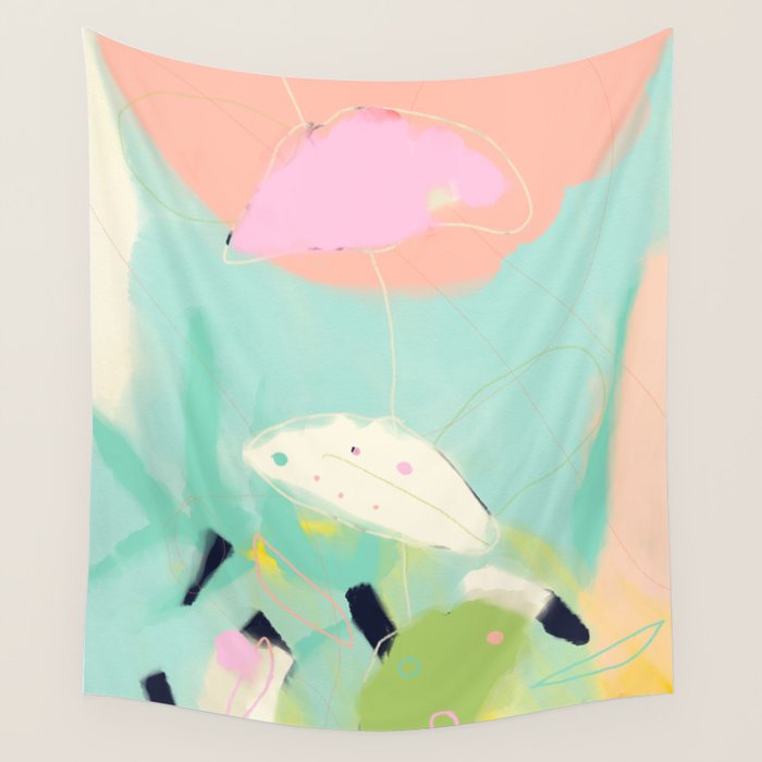 minimal floral abstract art Wall Tapestry Gallery Image 4