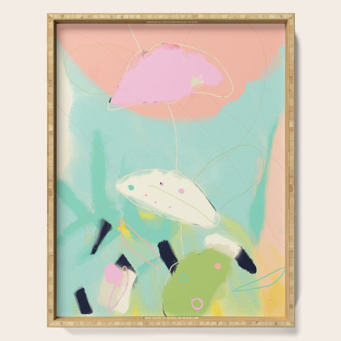 minimal floral abstract art Serving Tray Gallery Image 1