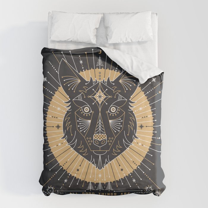 Wild & Free Wolf - Gold & Grey Duvet Cover Gallery Image 6