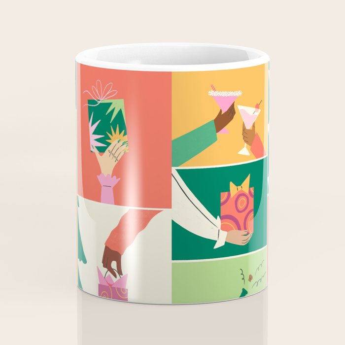 Festive Holiday Gift Exchange Illustration Coffee Mug Gallery Image 4