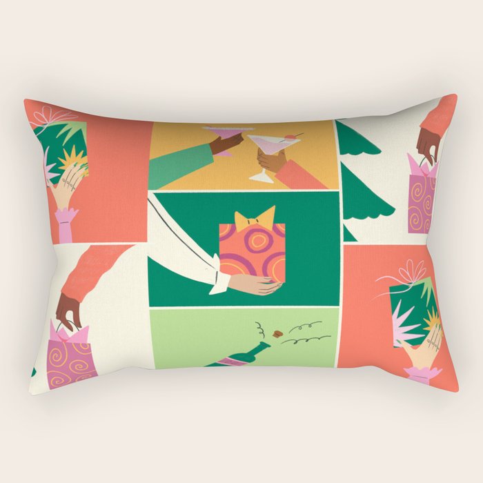 Festive Holiday Gift Exchange Illustration Rectangular Pillow Gallery Image 2