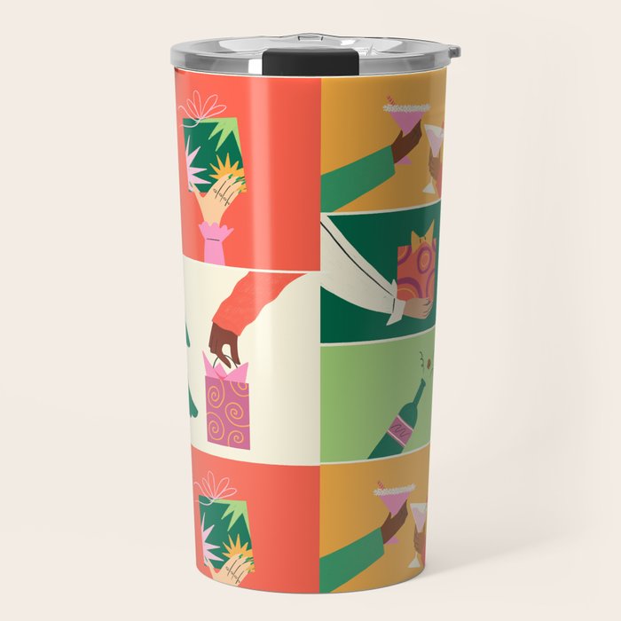 Festive Holiday Gift Exchange Illustration Travel Mug Gallery Image 1