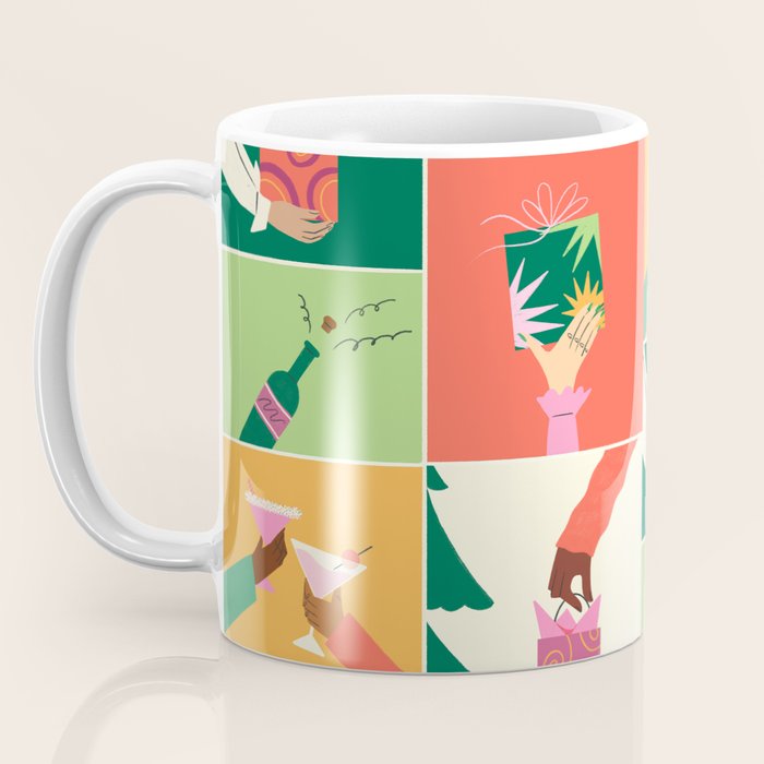 Festive Holiday Gift Exchange Illustration Coffee Mug Gallery Image 3
