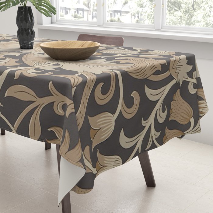 William Morris Vintage Pure Lodden Charcoal Gold  Tablecloth Gallery Image 3