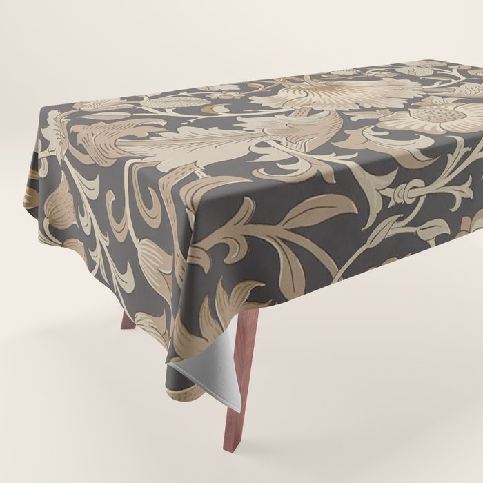William Morris Vintage Pure Lodden Charcoal Gold  Tablecloth Gallery Image 1