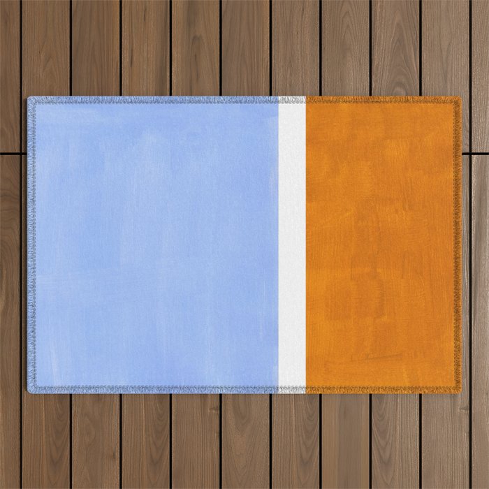 Pastel Royal Blue Yellow ochre Mid Century Modern Abstract Minimalist Rothko Color Field Squares Outdoor Rug Gallery Image 1