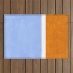 Pastel Royal Blue Yellow ochre Mid Century Modern Abstract Minimalist Rothko Color Field Squares Outdoor Rug Gallery Image 1