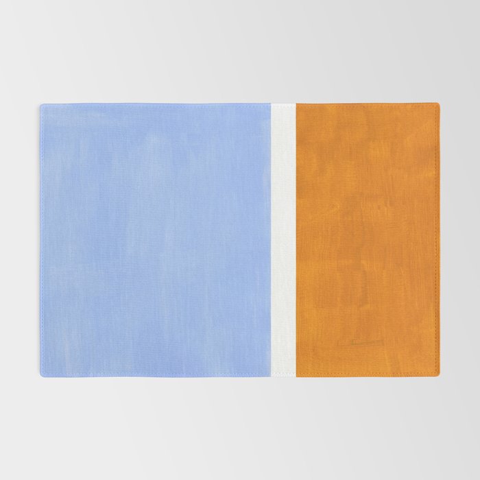 Pastel Royal Blue Yellow ochre Mid Century Modern Abstract Minimalist Rothko Color Field Squares Rug Gallery Image 2