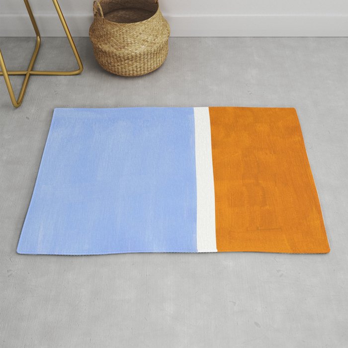 Pastel Royal Blue Yellow ochre Mid Century Modern Abstract Minimalist Rothko Color Field Squares Rug Gallery Image 1