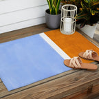 Pastel Royal Blue Yellow ochre Mid Century Modern Abstract Minimalist Rothko Color Field Squares Outdoor Rug Gallery Image 2