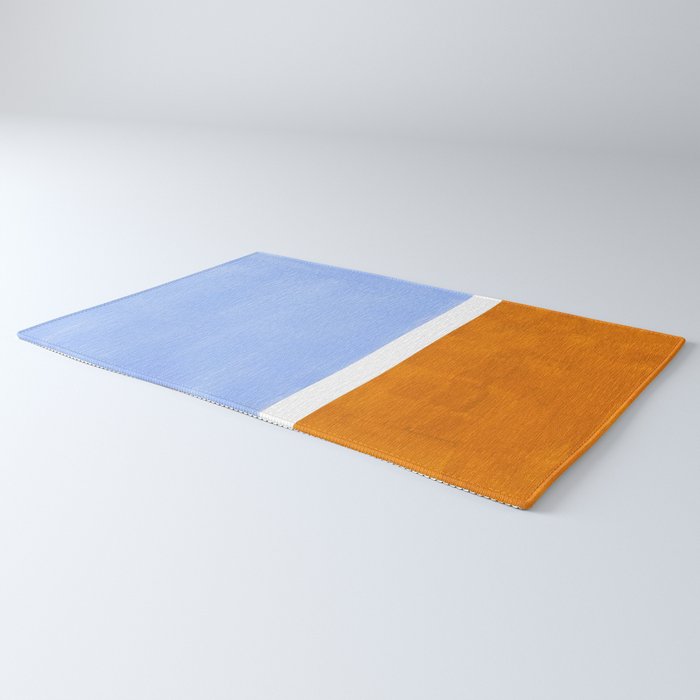 Pastel Royal Blue Yellow ochre Mid Century Modern Abstract Minimalist Rothko Color Field Squares Rug Gallery Image 3