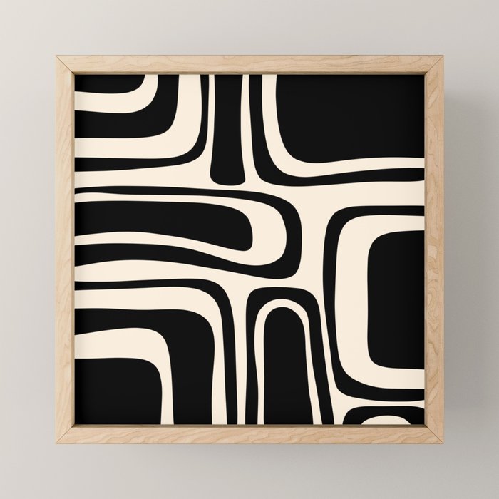 Palm Springs - Midcentury Modern Abstract Pattern in Black and Almond Cream  Mini Art Print Gallery Image 1