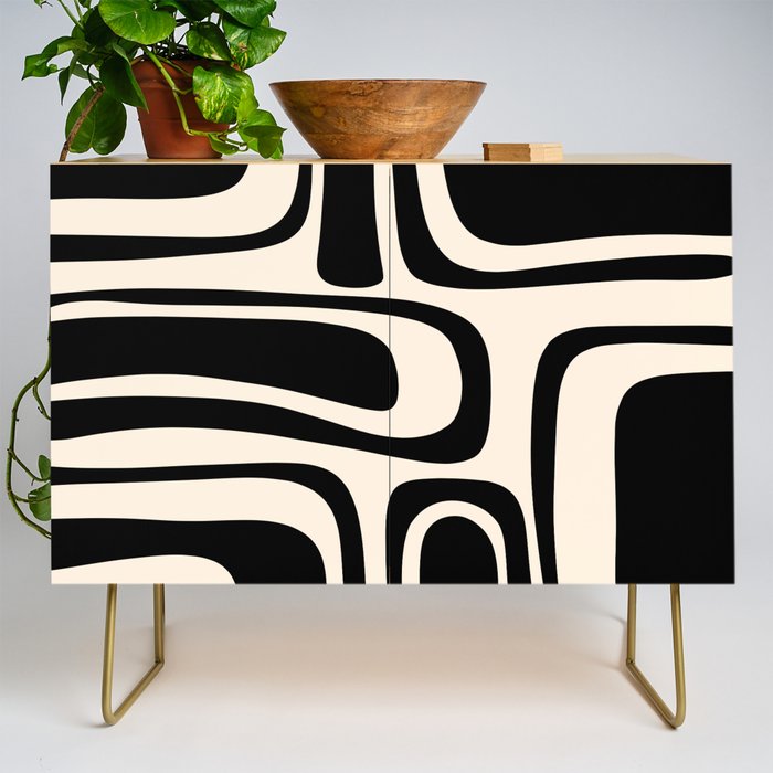 Palm Springs - Midcentury Modern Abstract Pattern in Black and Almond Cream  Credenza Gallery Image 1