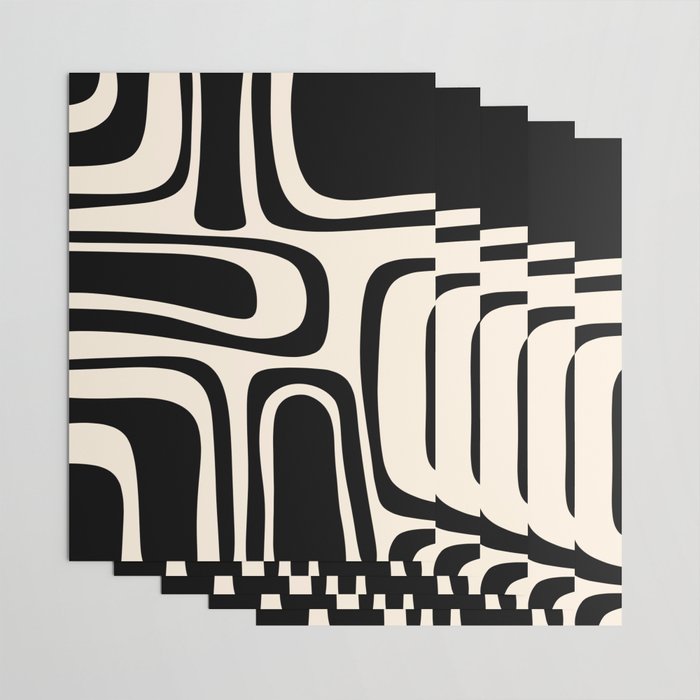 Palm Springs - Midcentury Modern Abstract Pattern in Black and Almond Cream  Wrapping Paper Gallery Image 3