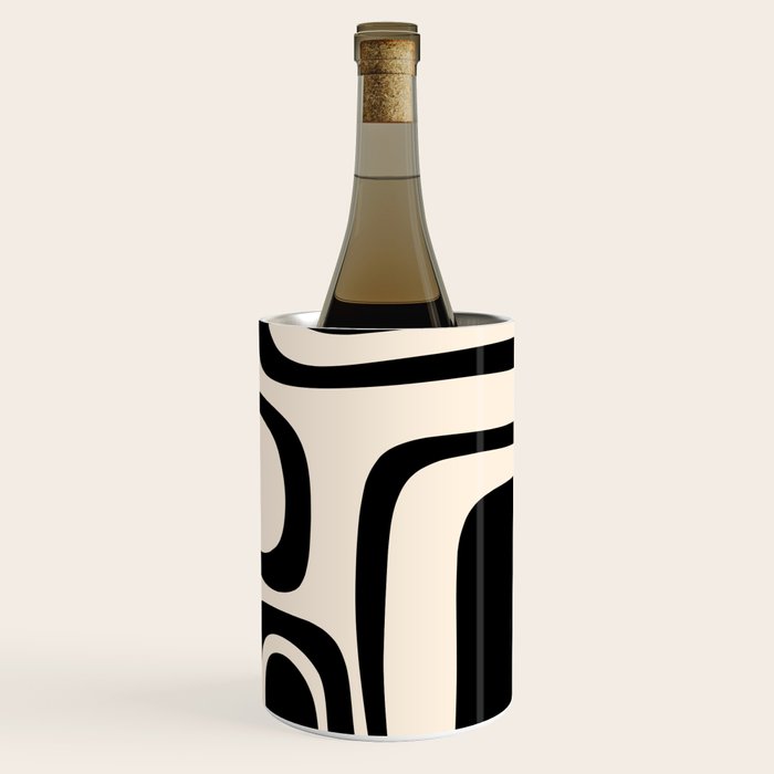 Palm Springs - Midcentury Modern Abstract Pattern in Black and Almond Cream  Wine Chiller Gallery Image 3