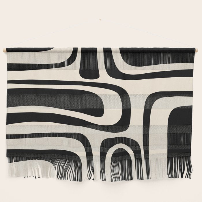Palm Springs - Midcentury Modern Abstract Pattern in Black and Almond Cream  Wall Hanging Gallery Image 1
