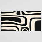 Palm Springs - Midcentury Modern Abstract Pattern in Black and Almond Cream  Desk Mat Gallery Image 3