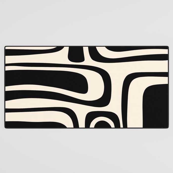 Palm Springs - Midcentury Modern Abstract Pattern in Black and Almond Cream  Desk Mat Gallery Image 3