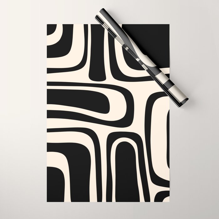 Palm Springs - Midcentury Modern Abstract Pattern in Black and Almond Cream  Wrapping Paper Gallery Image 1