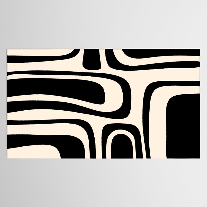 Palm Springs - Midcentury Modern Abstract Pattern in Black and Almond Cream  Tablecloth Gallery Image 2