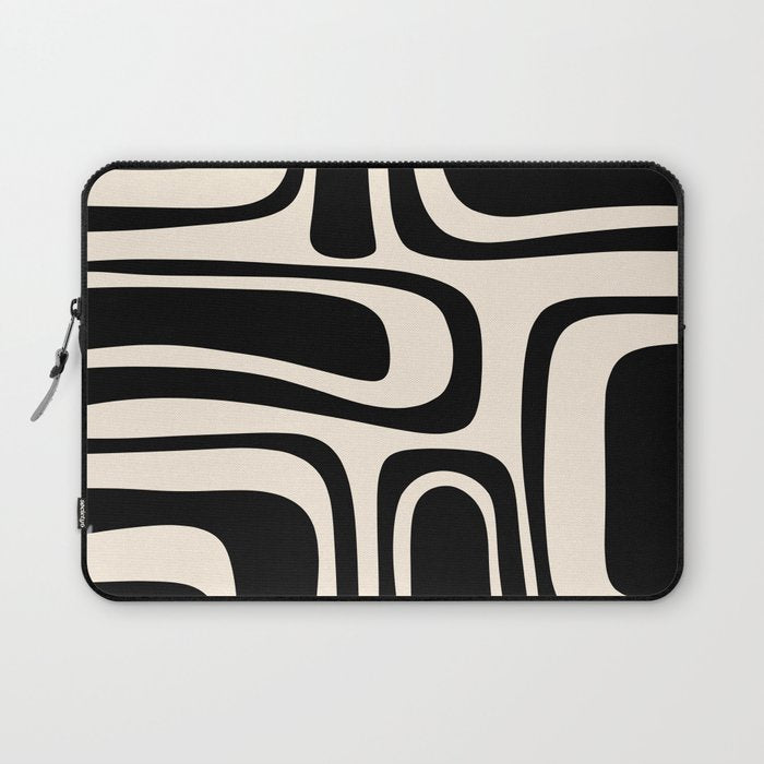 Palm Springs - Midcentury Modern Abstract Pattern in Black and Almond Cream  Laptop Sleeve Gallery Image 1