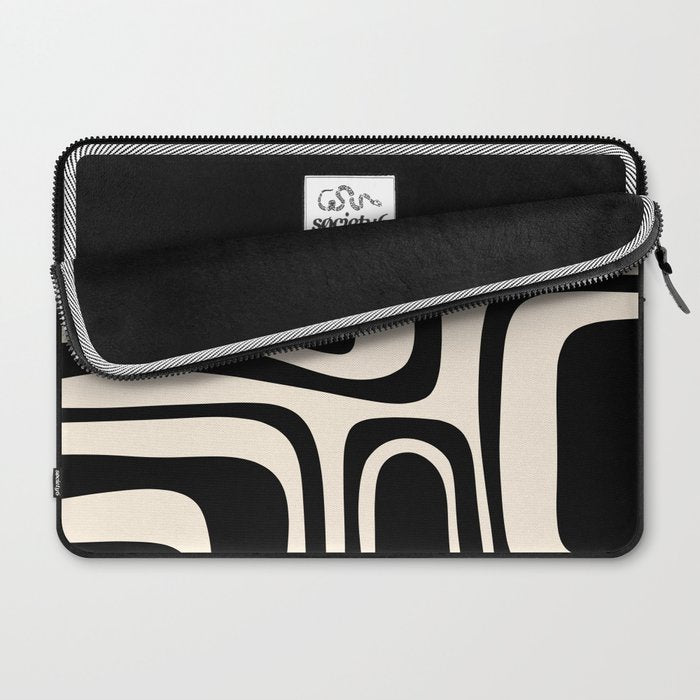 Palm Springs - Midcentury Modern Abstract Pattern in Black and Almond Cream  Laptop Sleeve Gallery Image 2