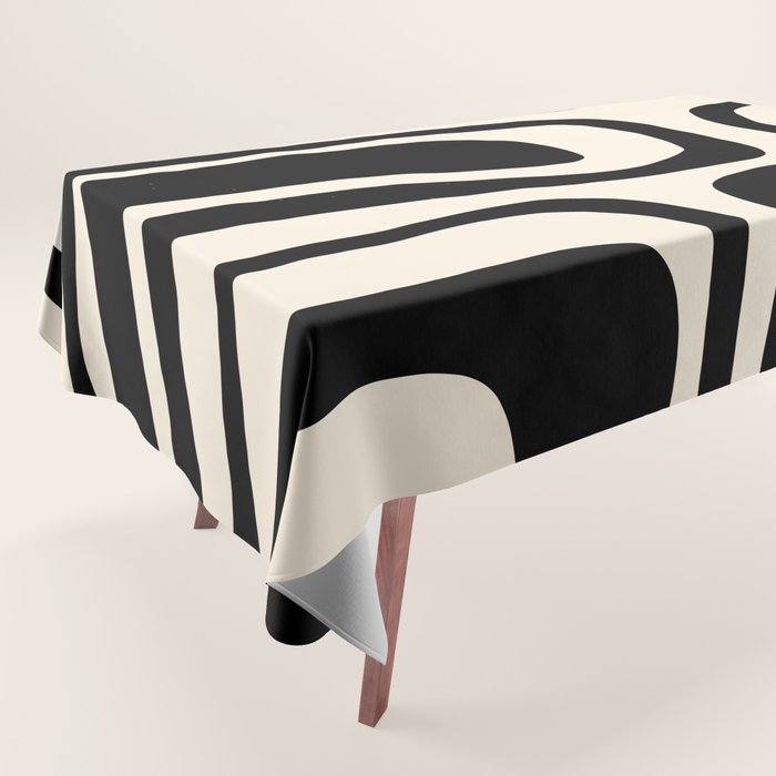 Palm Springs - Midcentury Modern Abstract Pattern in Black and Almond Cream  Tablecloth Gallery Image 1