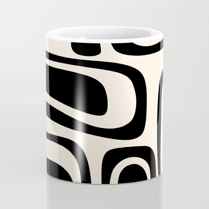 Palm Springs - Midcentury Modern Abstract Pattern in Black and Almond Cream  Coffee Mug Gallery Image 4