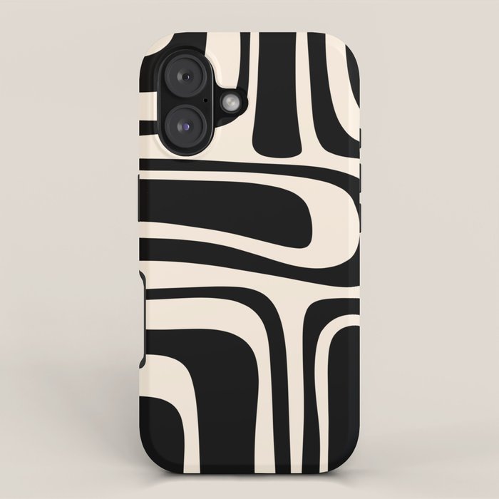 Palm Springs - Midcentury Modern Abstract Pattern in Black and Almond Cream  iPhone Case Gallery Image 1