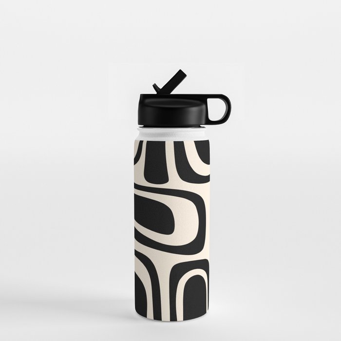 Palm Springs - Midcentury Modern Abstract Pattern in Black and Almond Cream  Water Bottle Gallery Image 1
