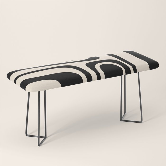 Palm Springs - Midcentury Modern Abstract Pattern in Black and Almond Cream  Bench Gallery Image 1
