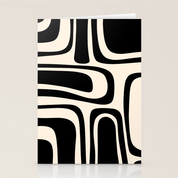 Palm Springs - Midcentury Modern Abstract Pattern in Black and Almond Cream  Stationery Card Gallery Image 2