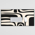 Palm Springs - Midcentury Modern Abstract Pattern in Black and Almond Cream  Desk Mat Gallery Image 1