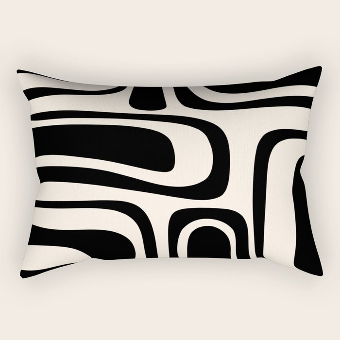 Palm Springs - Midcentury Modern Abstract Pattern in Black and Almond Cream  Rectangular Pillow Gallery Image 2