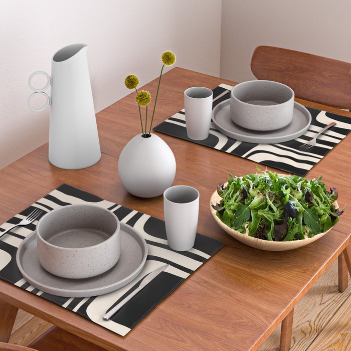 Palm Springs - Midcentury Modern Abstract Pattern in Black and Almond Cream  Placemat Gallery Image 2