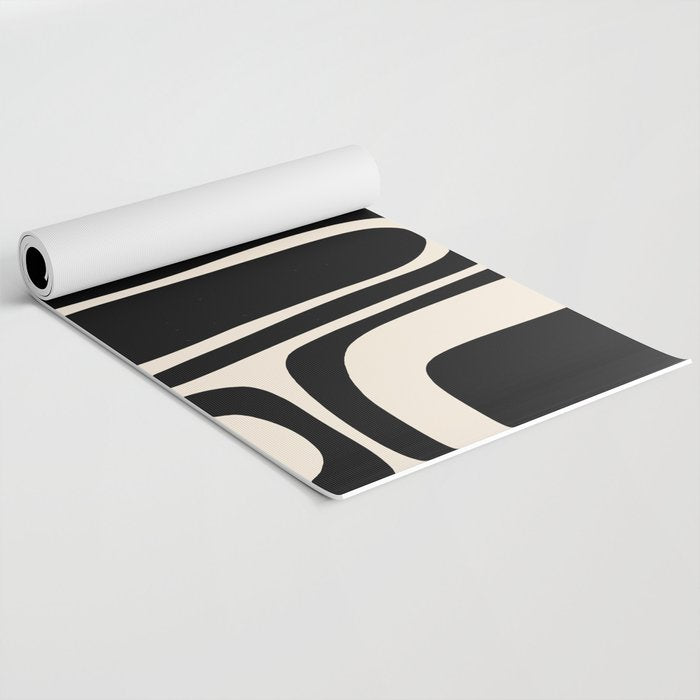 Palm Springs - Midcentury Modern Abstract Pattern in Black and Almond Cream  Yoga Mat Gallery Image 2