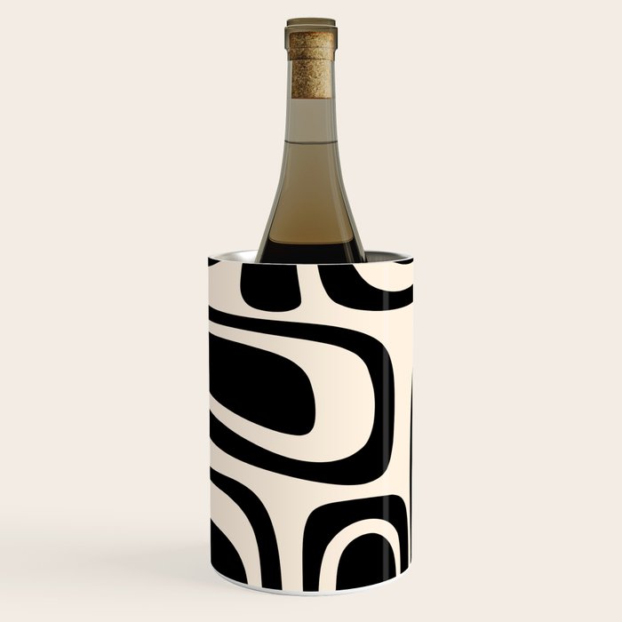Palm Springs - Midcentury Modern Abstract Pattern in Black and Almond Cream  Wine Chiller Gallery Image 1