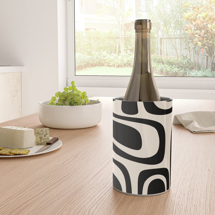 Palm Springs - Midcentury Modern Abstract Pattern in Black and Almond Cream  Wine Chiller Gallery Image 4