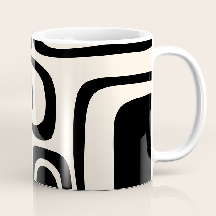 Palm Springs - Midcentury Modern Abstract Pattern in Black and Almond Cream  Coffee Mug Gallery Image 1