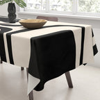 Palm Springs - Midcentury Modern Abstract Pattern in Black and Almond Cream  Tablecloth Gallery Image 3