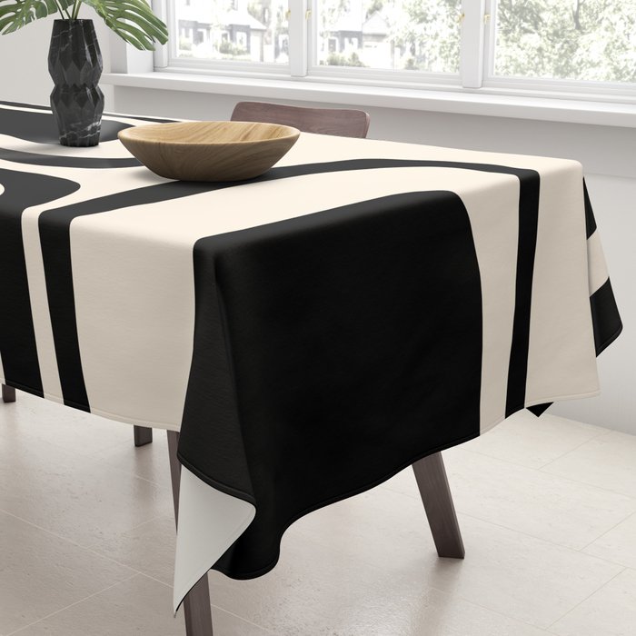 Palm Springs - Midcentury Modern Abstract Pattern in Black and Almond Cream  Tablecloth Gallery Image 3