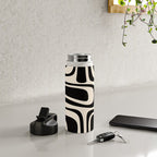 Palm Springs - Midcentury Modern Abstract Pattern in Black and Almond Cream  Water Bottle Gallery Image 4