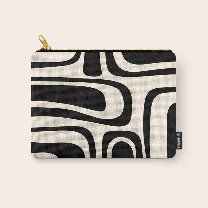 Palm Springs - Midcentury Modern Abstract Pattern in Black and Almond Cream  Carry All Pouch Gallery Image 1