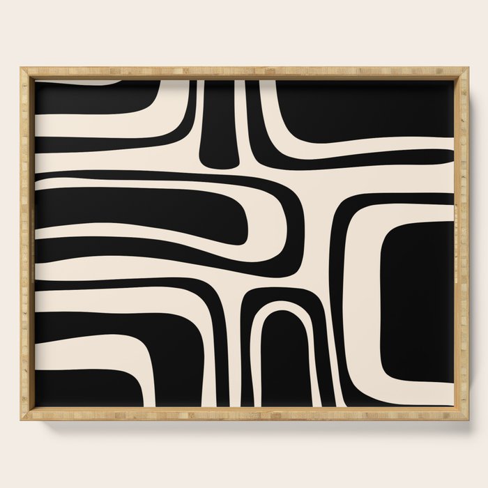 Palm Springs - Midcentury Modern Abstract Pattern in Black and Almond Cream  Serving Tray Gallery Image 1