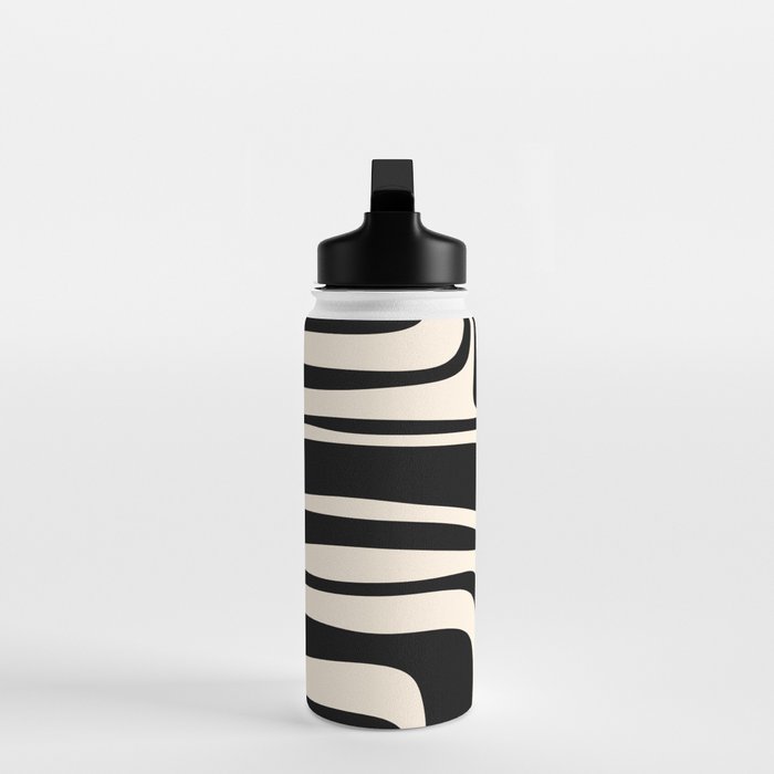 Palm Springs - Midcentury Modern Abstract Pattern in Black and Almond Cream  Water Bottle Gallery Image 3