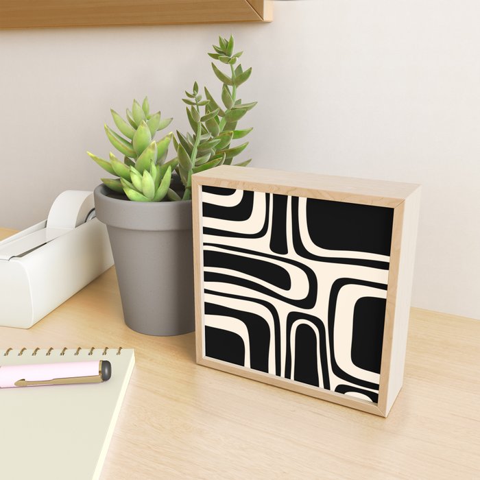 Palm Springs - Midcentury Modern Abstract Pattern in Black and Almond Cream  Mini Art Print Gallery Image 2