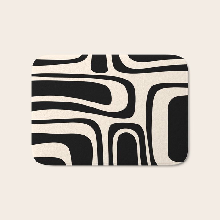 Palm Springs - Midcentury Modern Abstract Pattern in Black and Almond Cream  Bath Mat Gallery Image 1